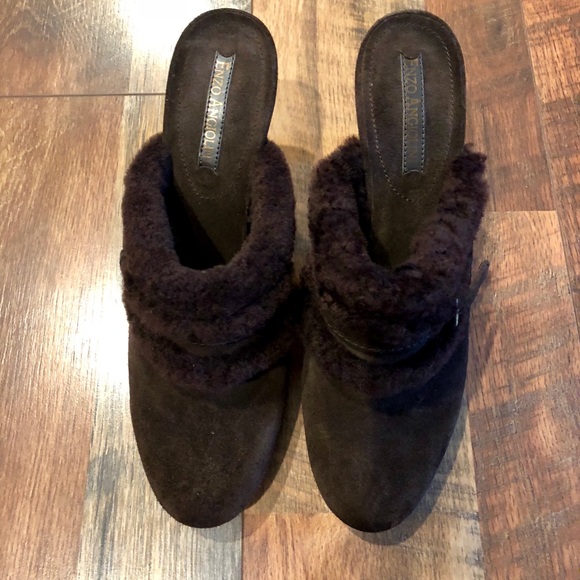 ENZO ANGIOLINI Eastercero Brown Suede Fur Mules - Picture 2 of 6
